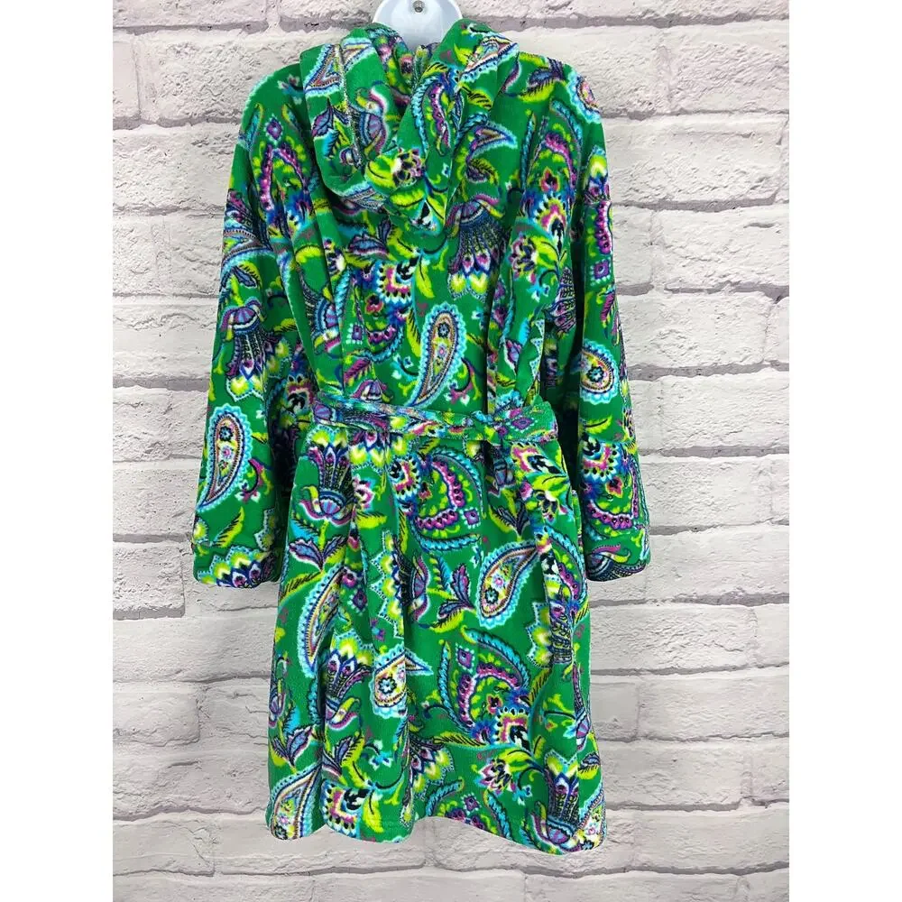 Vera Bradley Womens S/M Boho Maximalist Y2K Plush Loungewear Hooded Tie Robe
